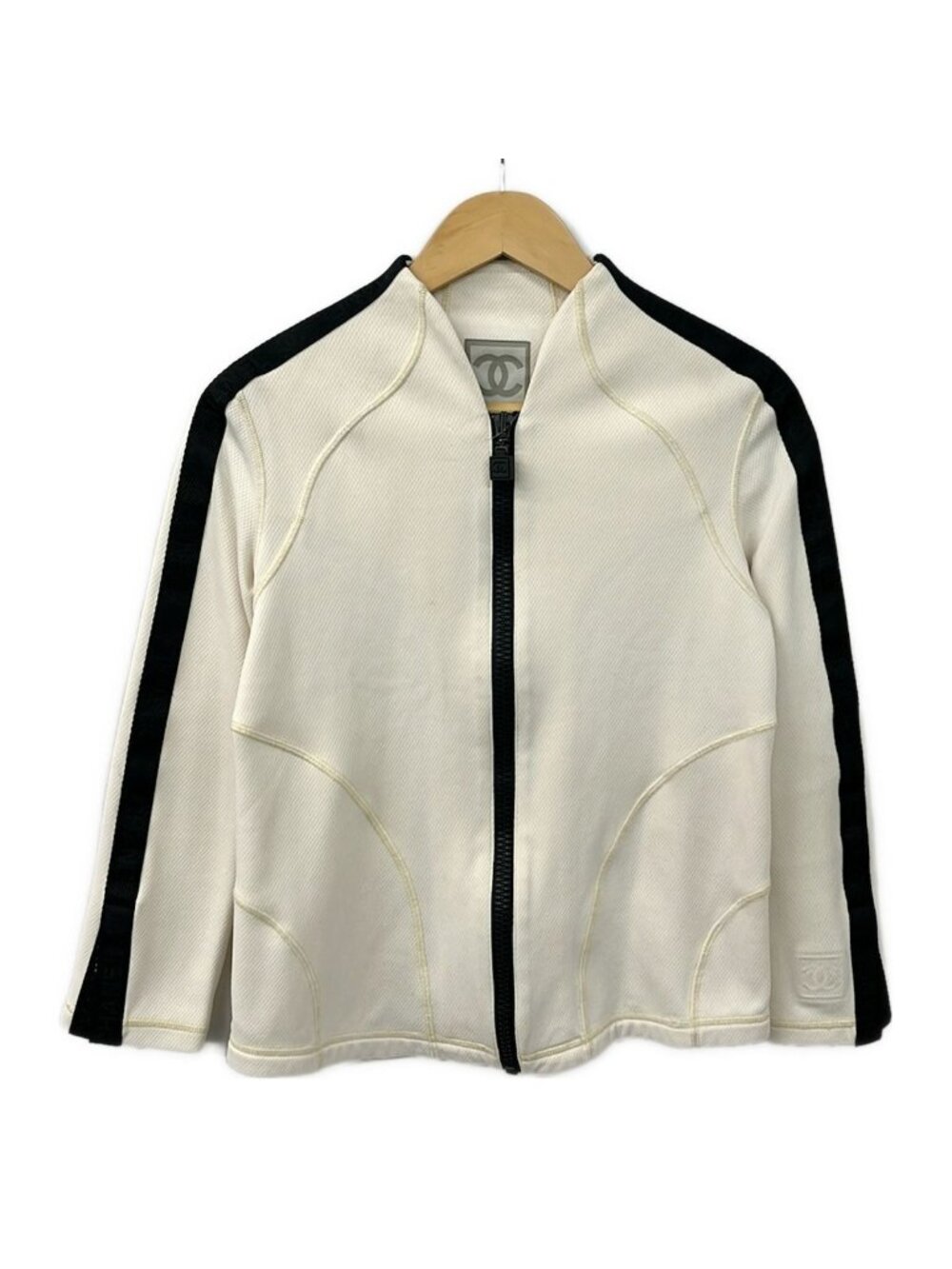 Chanel Jersey 40 M Sports Line Ivory Black Identification T-Shirt